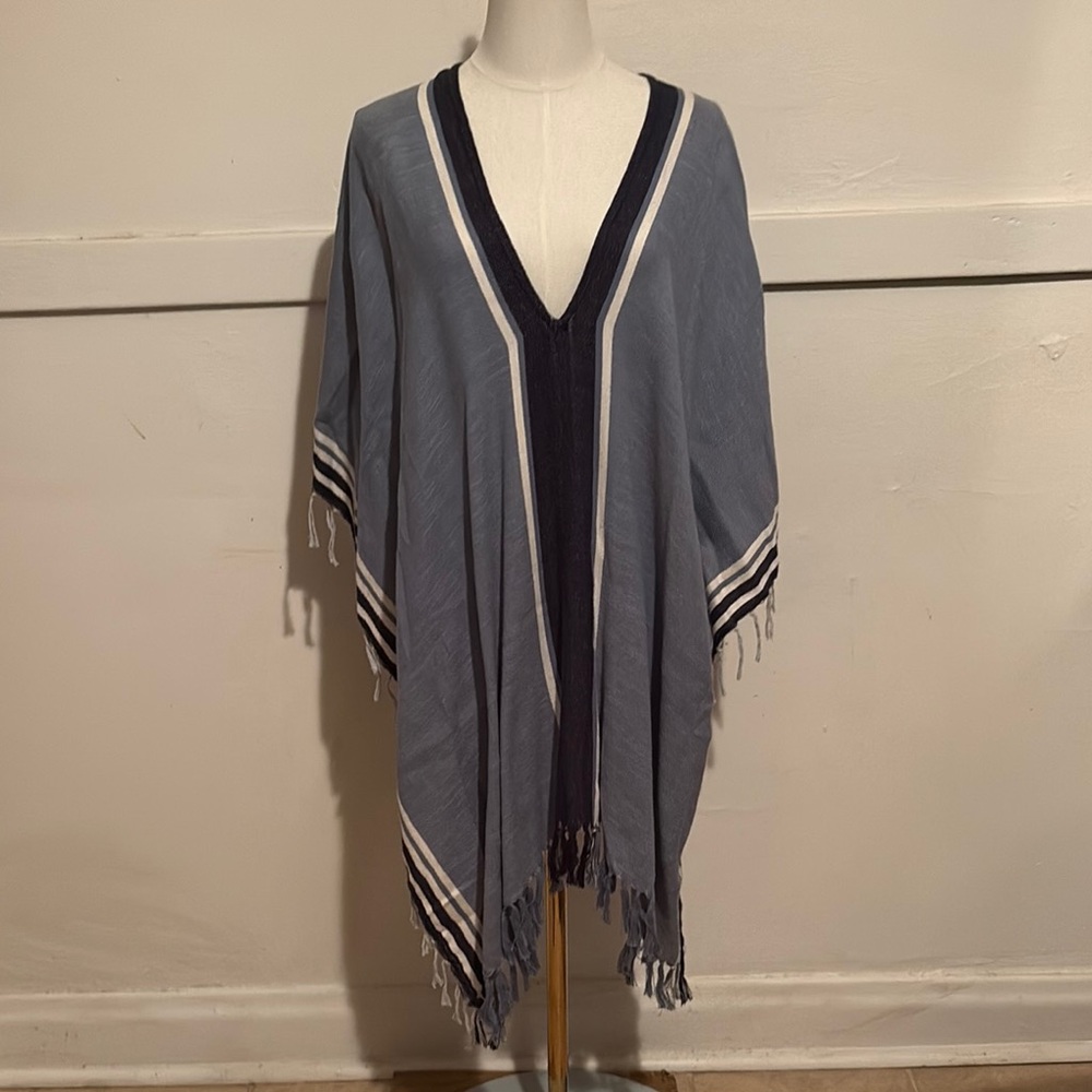 Treasure & Bond Navy and White Fringe Poncho